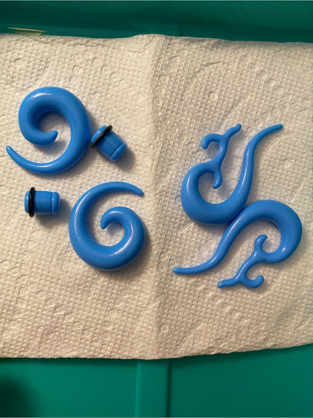 Bright Blue Spiral Ear Gauges and Faux Tapers Set